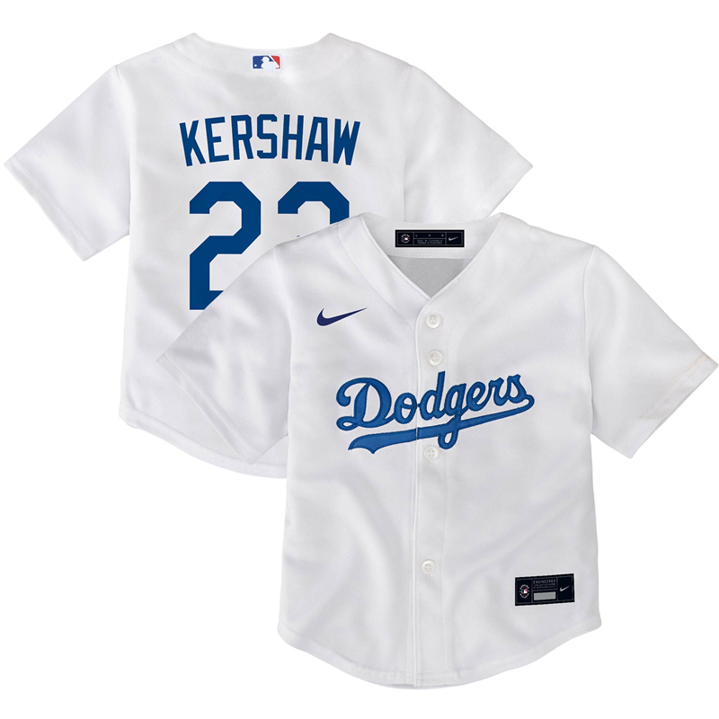 2020 MLB Toddler Los Angeles Dodgers Clayton Kershaw Nike White Home 2020 Replica Player Jersey 1->los angeles dodgers->MLB Jersey